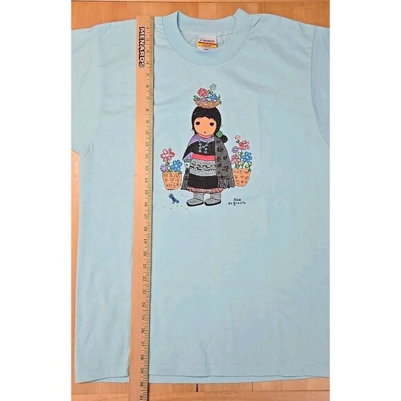 VTG Native American Flower Girl Teal Single Stitch Size Large de Grazia - Picture 6 of 8